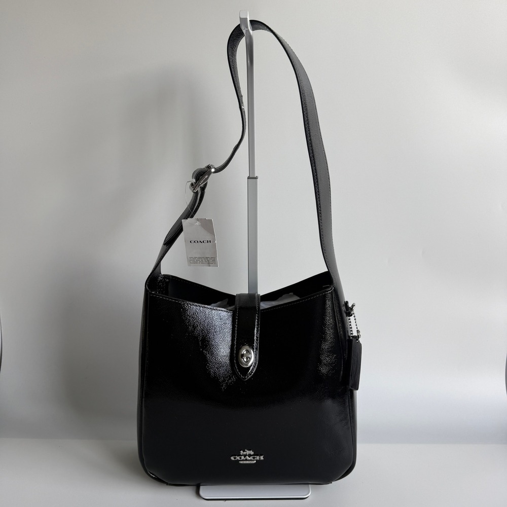 Coach Hadley Convertible Crossbody Black Crinkle Patent Leather Bag CCF02
